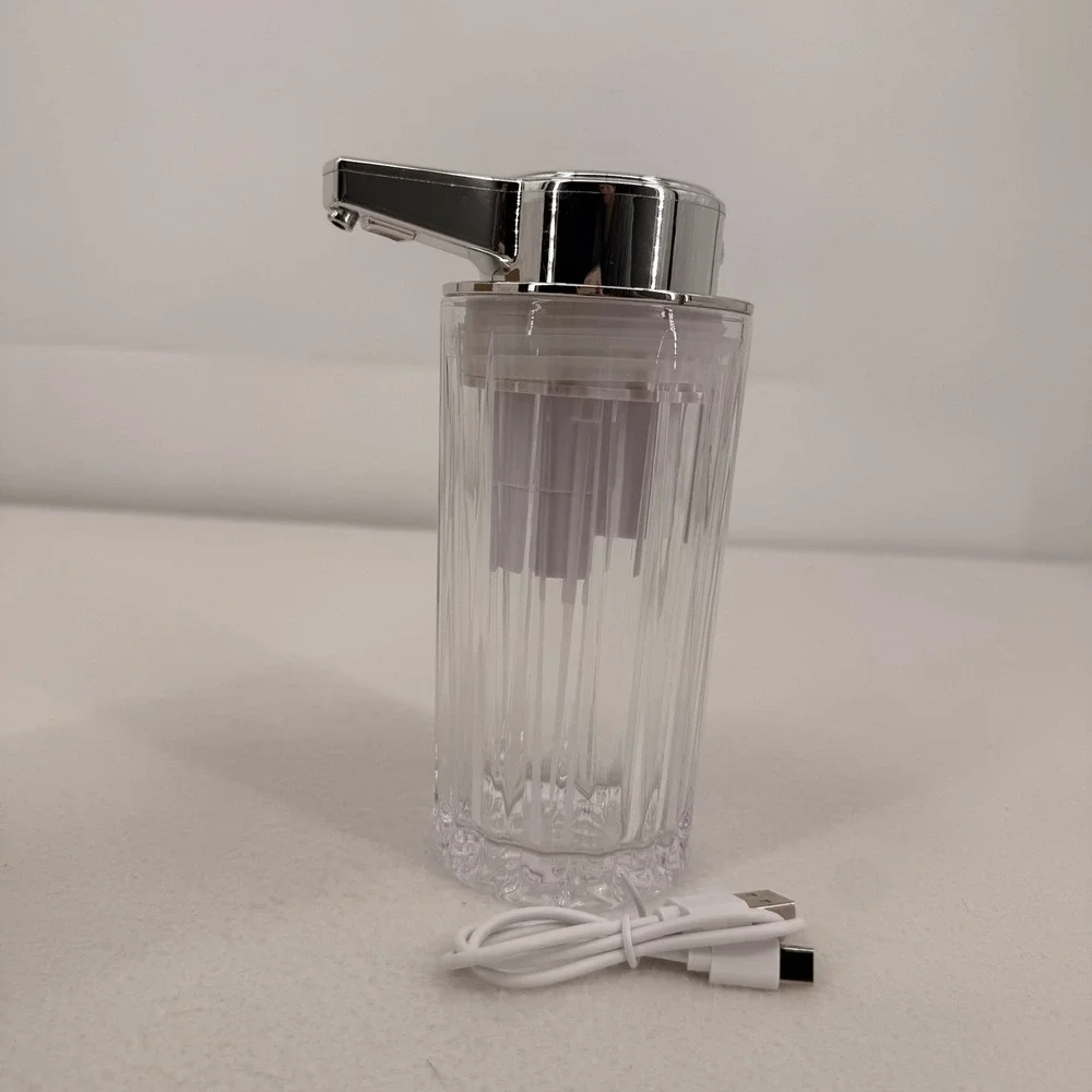 Automatic Soap Dispenser Touchless Rechargeable 300ml Clear Chrome IPX5 USB